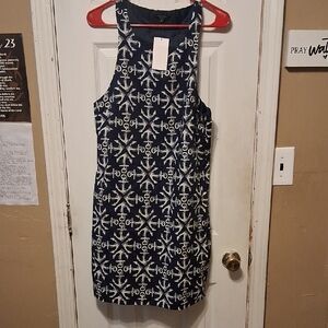 Navy and White Anchor Print Mini Dress
